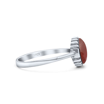 Petite Dainty Oxidized Thumb Ring Round Simulated Red Agate Solid 925 Sterling Silver